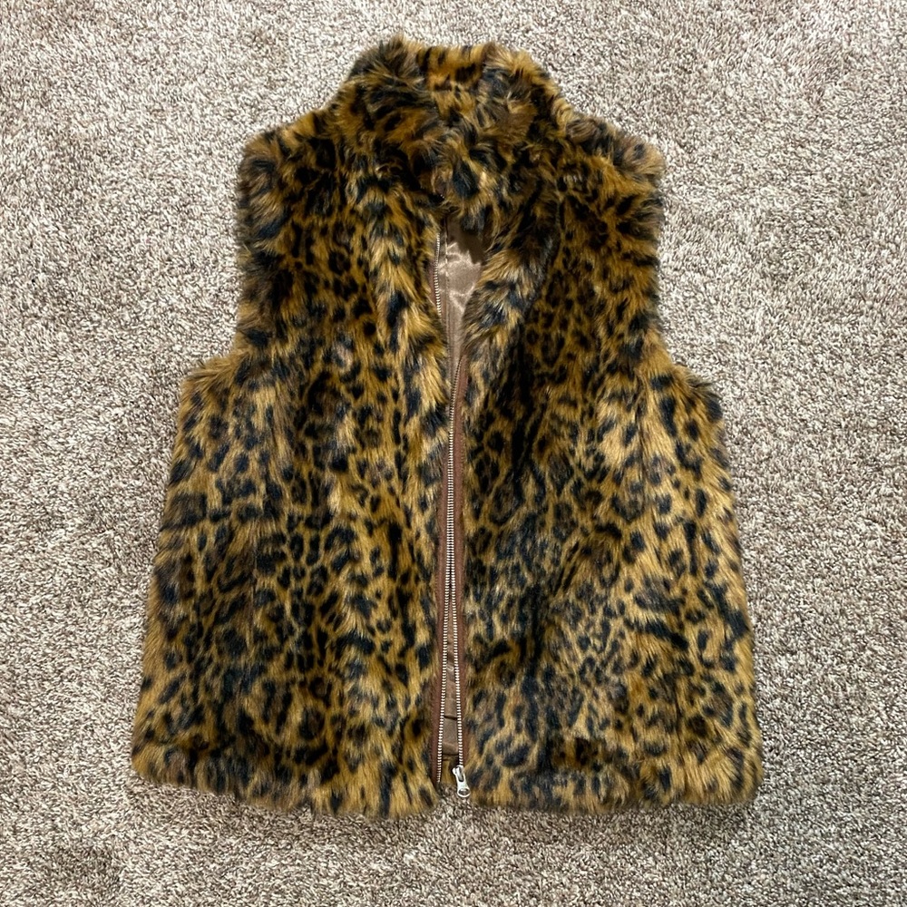 J.Crew Womens Leopard print Faux Fur Vest size small